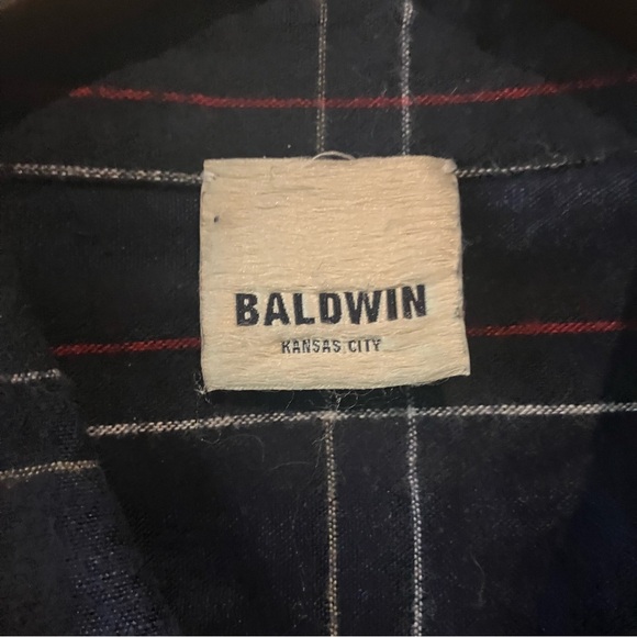 Baldwin Kansas City Men’s Button Down Navy Plaid Shirt Linen Cotton Blend Size M - Picture 8 of 14